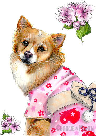 Hanako the Kimono Doggy (traditional-COPIC Sketch) ©CharlieMakin