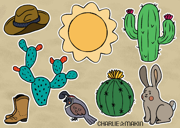 Sonoran Desert Stickers (digital) ©CharlieMakinToys